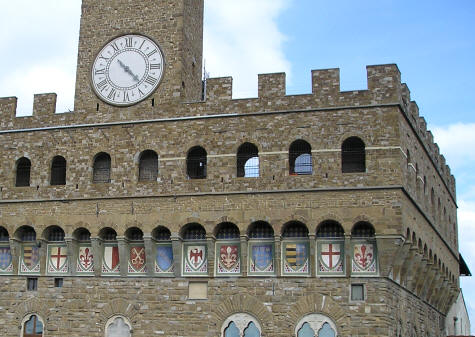 Clock Tower at Vecchio Palace in Florence Italy